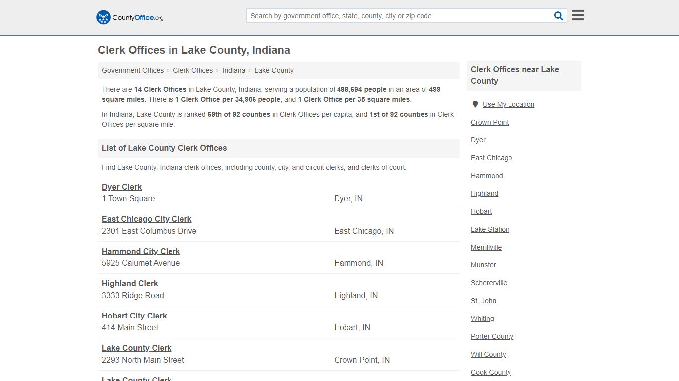 Clerk Offices - Lake County, IN (County & Court Records)